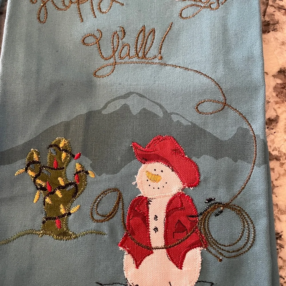 2-St. Nicholas Square Happy Holidays Y'all Kitchen Towels Western Cowboy Snowman